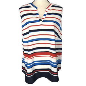 Charter Club Women Plus 3X-Large Top Striped Semi-Sheer Sleeveless V-Neck Hi-Low